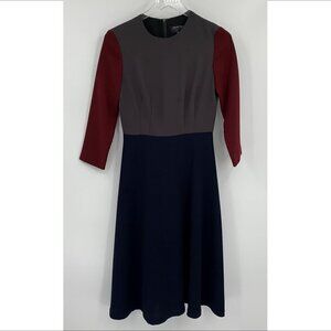 Front Row Sara Goldy colorblock dress fit flare gray wine navy midi modest 0